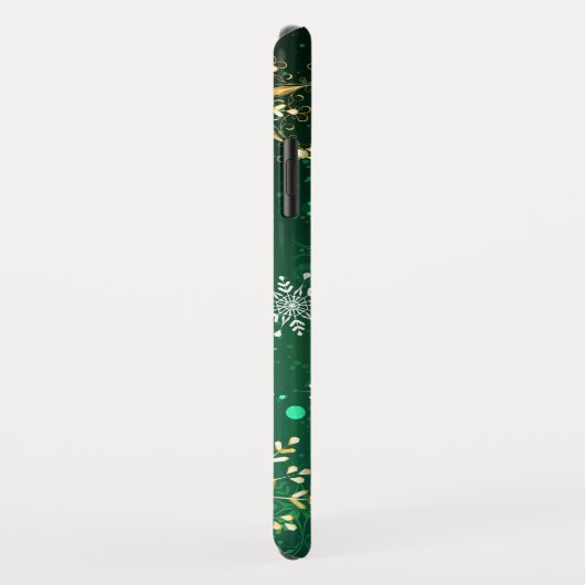 Goldene Schneeflocken im grünen Hintergrund Case-Mate iPhone Hülle (Hinten/Rechts)