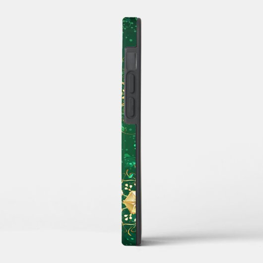 Goldene Schneeflocken im grünen Hintergrund Case-Mate iPhone Hülle (Rückseite / Links)