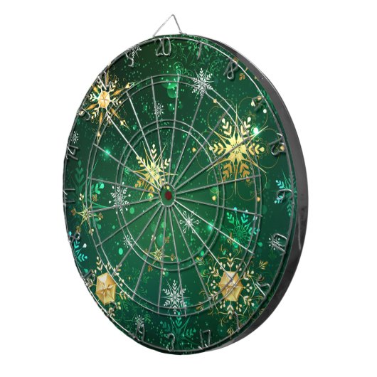 Goldene Schneeflocken im grünen Hintergrund Dartscheibe (Vorderseite rechts)