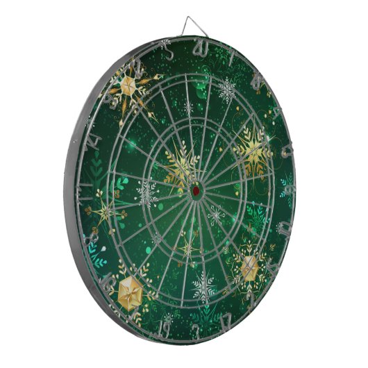 Goldene Schneeflocken im grünen Hintergrund Dartscheibe (Vorderseite Links)