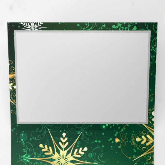 Goldene Schneeflocken im grünen Hintergrund Dreifach-gefaltete Programmkarte (Innen Erste Seite)