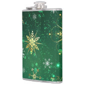 Goldene Schneeflocken im grünen Hintergrund Flachmann (Links)