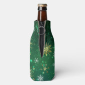 Goldene Schneeflocken im grünen Hintergrund Flaschenkühler (Flasche Rückseite)