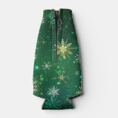 Goldene Schneeflocken im grünen Hintergrund Flaschenkühler (Rückseite)