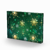 Goldene Schneeflocken im grünen Hintergrund Fotoblock (Rechts)