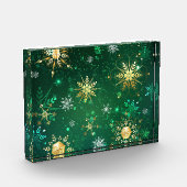 Goldene Schneeflocken im grünen Hintergrund Fotoblock (Links)