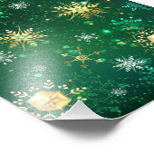 Goldene Schneeflocken im grünen Hintergrund Fotodruck (Ecke)