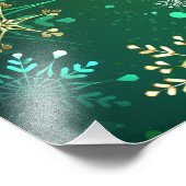 Goldene Schneeflocken im grünen Hintergrund Fotodruck (Ecke)