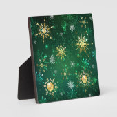 Goldene Schneeflocken im grünen Hintergrund Fotoplatte (Vorderseite)
