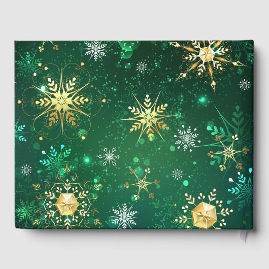 Goldene Schneeflocken im grünen Hintergrund Gästebuch (Rückseite)