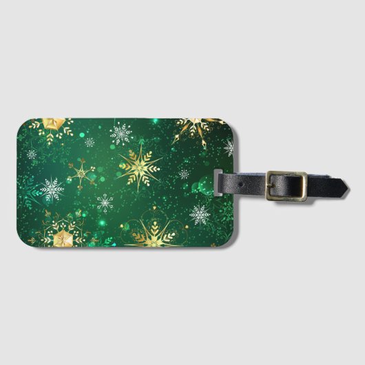 Goldene Schneeflocken im grünen Hintergrund Gepäckanhänger (Vorderseite (Horizontal))
