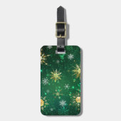 Goldene Schneeflocken im grünen Hintergrund Gepäckanhänger (Vorderseite vertikal)