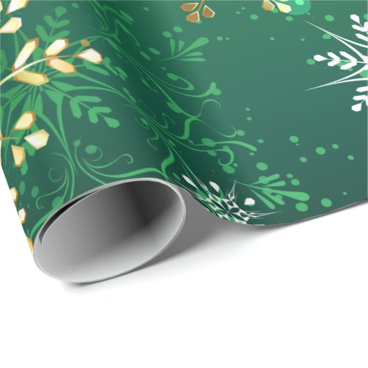 Goldene Schneeflocken im grünen Hintergrund Geschenkpapier (Rolleneckpunkt)