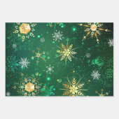 Goldene Schneeflocken im grünen Hintergrund Geschenkpapier Set (Vorderseite)