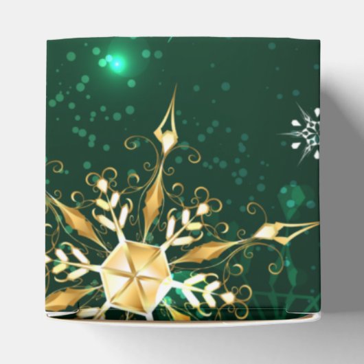 Goldene Schneeflocken im grünen Hintergrund Geschenkschachtel (Oben)