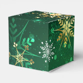 Goldene Schneeflocken im grünen Hintergrund Geschenkschachtel (Rückseite)