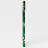 Goldene Schneeflocken im grünen Hintergrund iPhone Hülle (Rechte Seite)