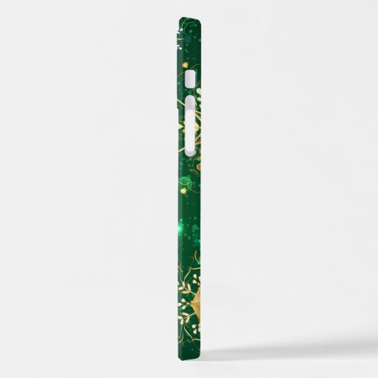 Goldene Schneeflocken im grünen Hintergrund iPhone Hülle (Linke Seite)