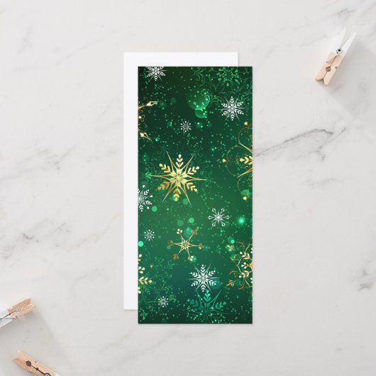 Goldene Schneeflocken im grünen Hintergrund Karte (Vorderseite/Rückseite Beispiel)