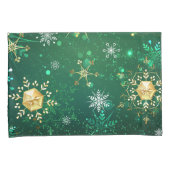 Goldene Schneeflocken im grünen Hintergrund Kissenbezug (Vorderseite-Rechts)