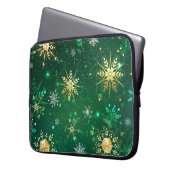 Goldene Schneeflocken im grünen Hintergrund Laptopschutzhülle (Vorderseite Links)