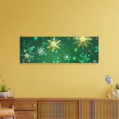 Goldene Schneeflocken im grünen Hintergrund Leinwanddruck (Insitu (Wohnzimmer))