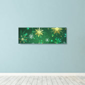 Goldene Schneeflocken im grünen Hintergrund Leinwanddruck (Insitu (Holzboden))