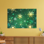 Goldene Schneeflocken im grünen Hintergrund Leinwanddruck (Insitu (Wohnzimmer))