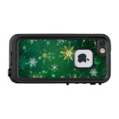 Goldene Schneeflocken im grünen Hintergrund LifeProof iPhone Hülle (Rückseite (Horizontal))