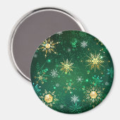 Goldene Schneeflocken im grünen Hintergrund Magnet (Vorderseite/Rückseite)