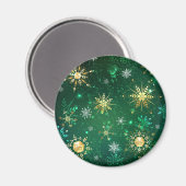 Goldene Schneeflocken im grünen Hintergrund Magnet (Vorderseite/Rückseite)