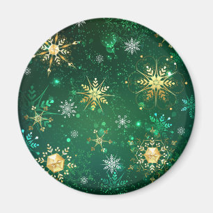 Goldene Schneeflocken im grünen Hintergrund Magnet