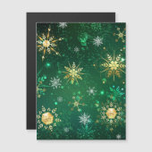 Goldene Schneeflocken im grünen Hintergrund Magneteinladung (Vorne/Hinten)