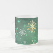 Goldene Schneeflocken im grünen Hintergrund Mattglastasse (Vorderseite Links)