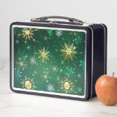 Goldene Schneeflocken im grünen Hintergrund Metall Brotdose (Beispiel)