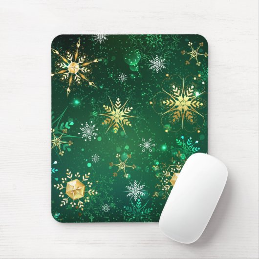 Goldene Schneeflocken im grünen Hintergrund Mousepad (Mit Mouse)