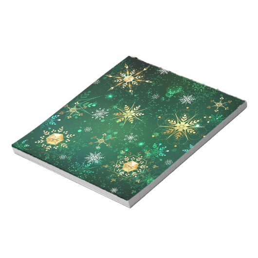 Goldene Schneeflocken im grünen Hintergrund Notizblock (Rotiert)
