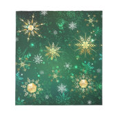 Goldene Schneeflocken im grünen Hintergrund Notizblock (Vorderseite)