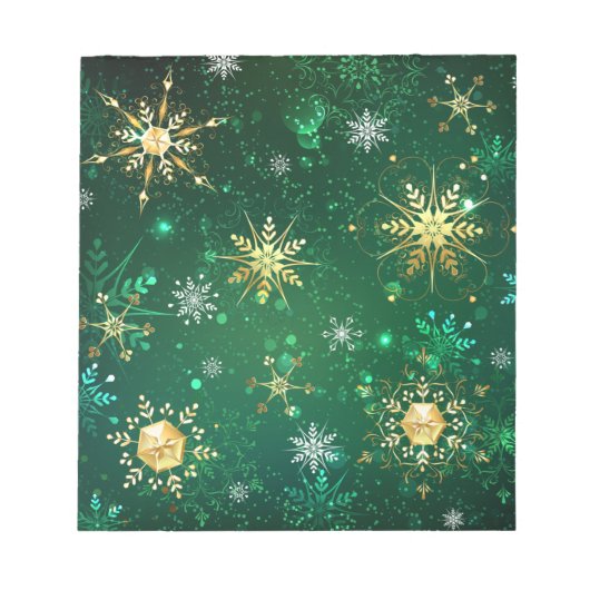 Goldene Schneeflocken im grünen Hintergrund Notizblock (Vorderseite)