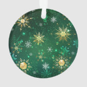 Goldene Schneeflocken im grünen Hintergrund Ornament (Rückseite)