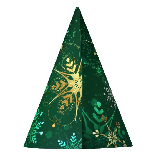 Goldene Schneeflocken im grünen Hintergrund Partyhütchen (Rückseite)