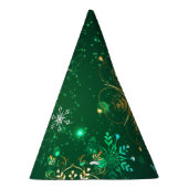 Goldene Schneeflocken im grünen Hintergrund Partyhütchen (Rechts)