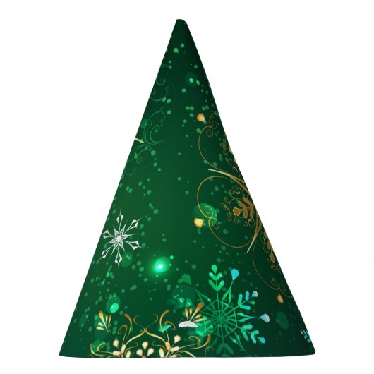 Goldene Schneeflocken im grünen Hintergrund Partyhütchen (Rechts)