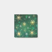 Goldene Schneeflocken im grünen Hintergrund Post-it Klebezettel (Vorderseite)