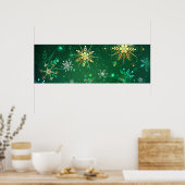 Goldene Schneeflocken im grünen Hintergrund Poster (Küche)