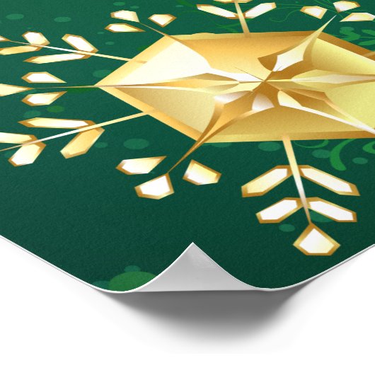 Goldene Schneeflocken im grünen Hintergrund Poster (Ecke)