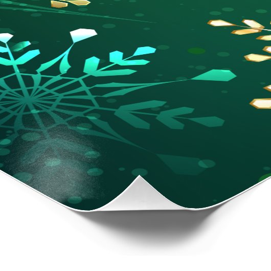 Goldene Schneeflocken im grünen Hintergrund Poster (Ecke)