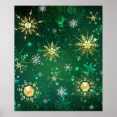 Goldene Schneeflocken im grünen Hintergrund Poster (Vorne)