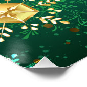 Goldene Schneeflocken im grünen Hintergrund Poster (Ecke)