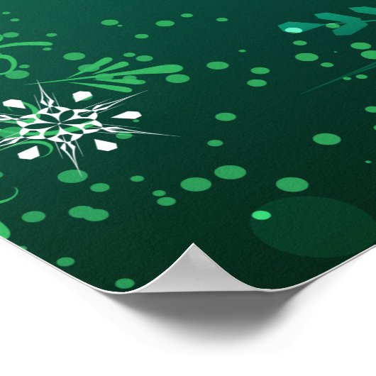 Goldene Schneeflocken im grünen Hintergrund Poster (Ecke)